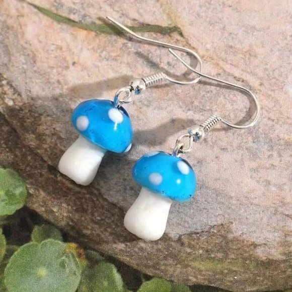 NWT Vintage Blue Mushroom Earrings - Picture 3 of 3